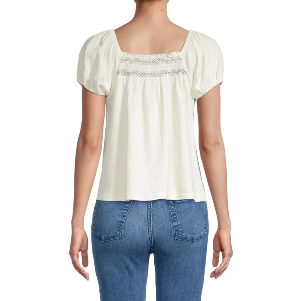 Madewell Seahorse Embroidered Puff Sleeve Smocked Blouse - Picture 3 of 6